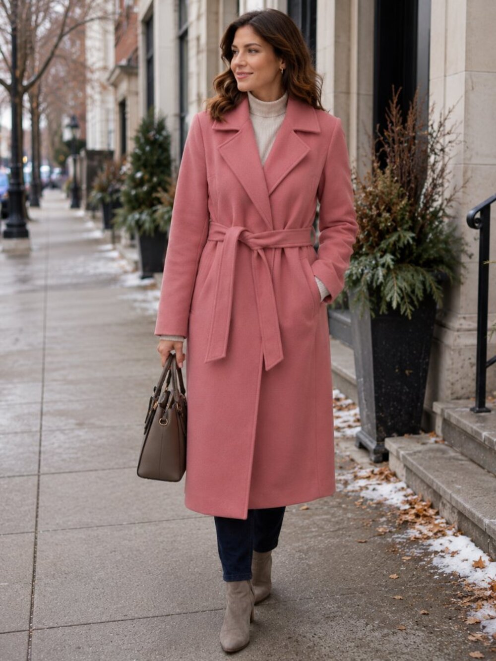 Pink Suzy Shier wrap coat L, NWT